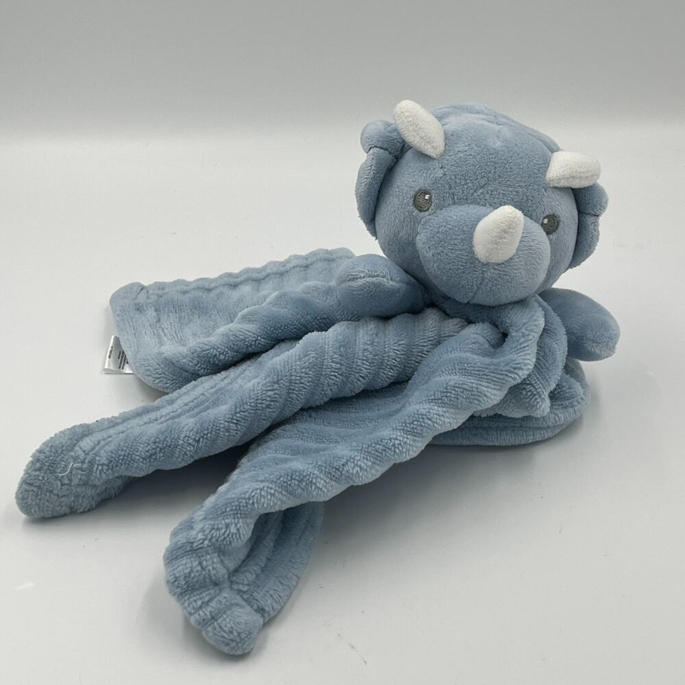 Tahari Blue Triceratops Dinosaur Security Blanket Lovey Lovie